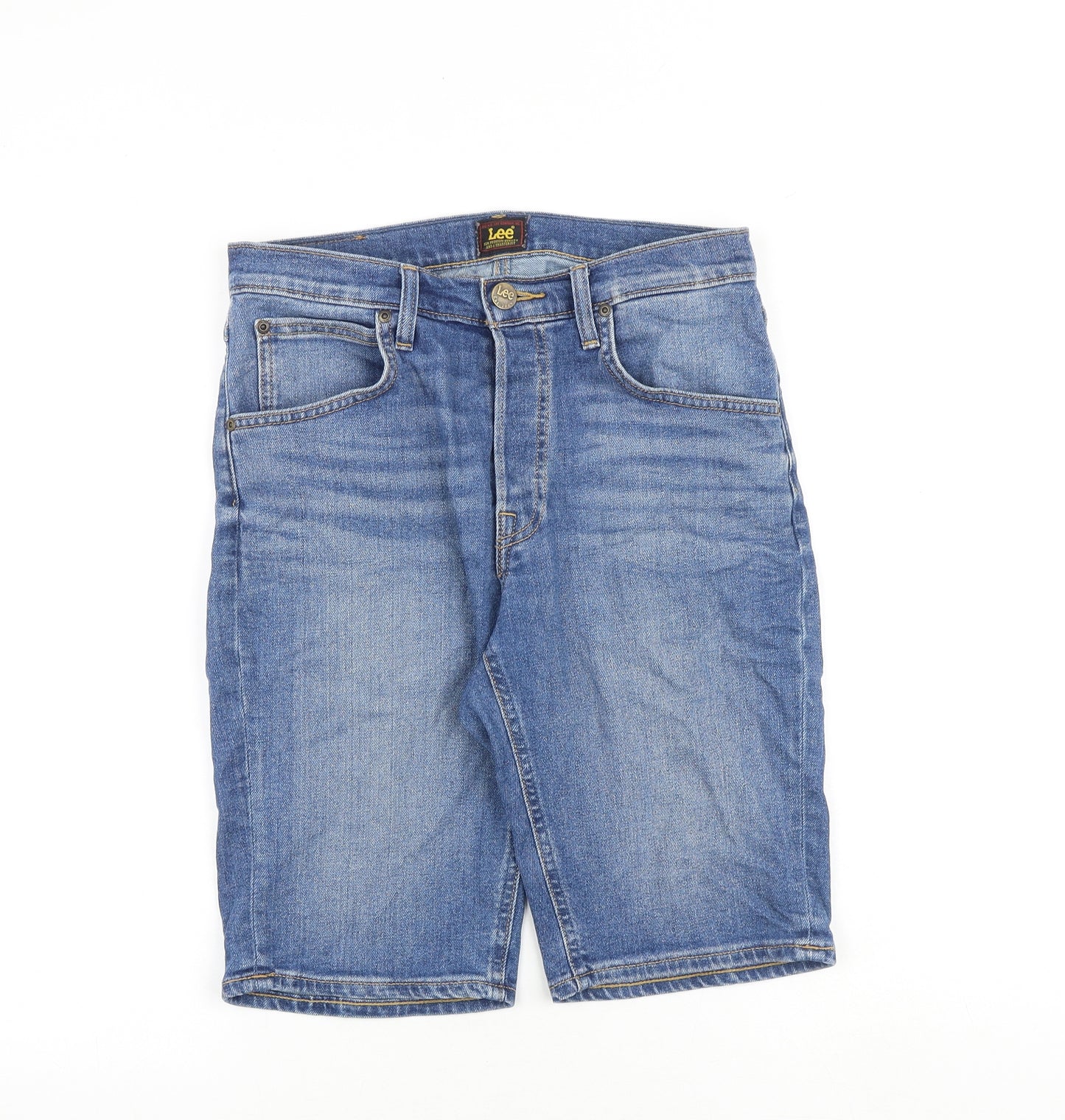 Lee Mens Blue Cotton Biker Shorts Size 28 in L11 in Regular Button