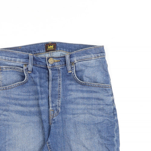 Lee Mens Blue Cotton Biker Shorts Size 28 in L11 in Regular Button