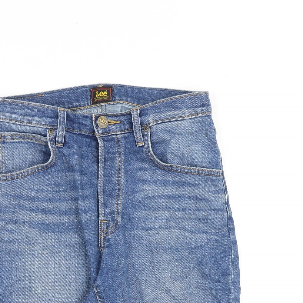 Lee Mens Blue Cotton Biker Shorts Size 28 in L11 in Regular Button