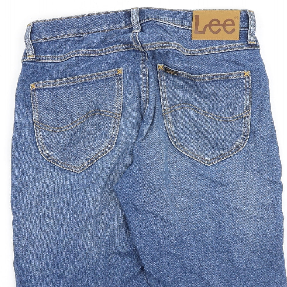 Lee Mens Blue Cotton Biker Shorts Size 28 in L11 in Regular Button