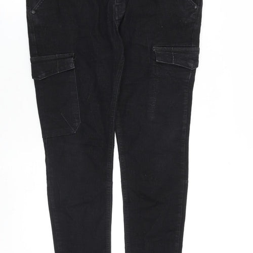 Permium Ringspun Denim Mens Black Cotton Skinny Jeans Size 34 in L32 in Slim Zip - Cargo