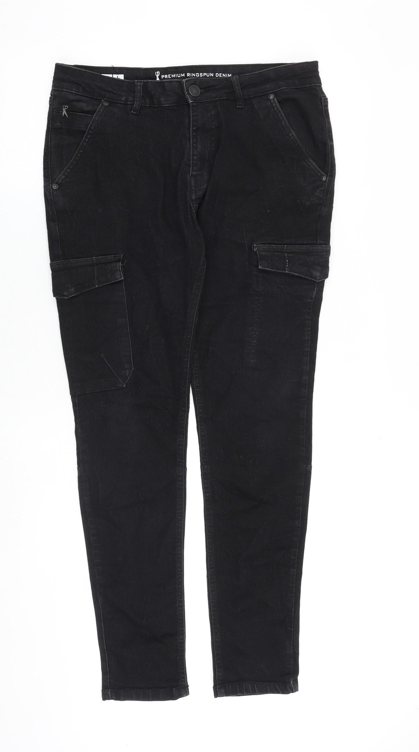 Permium Ringspun Denim Mens Black Cotton Skinny Jeans Size 34 in L32 in Slim Zip - Cargo