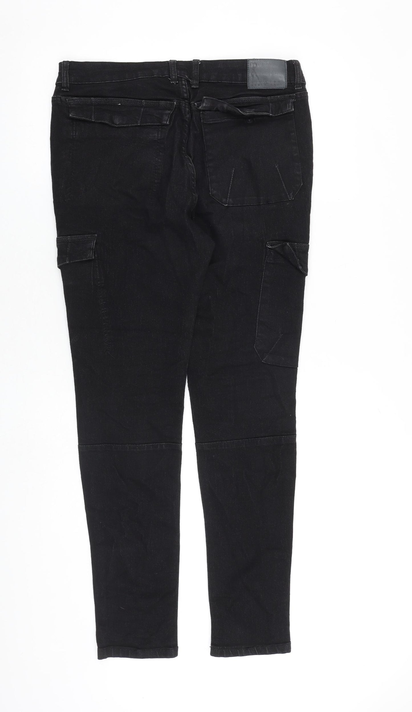 Permium Ringspun Denim Mens Black Cotton Skinny Jeans Size 34 in L32 in Slim Zip - Cargo