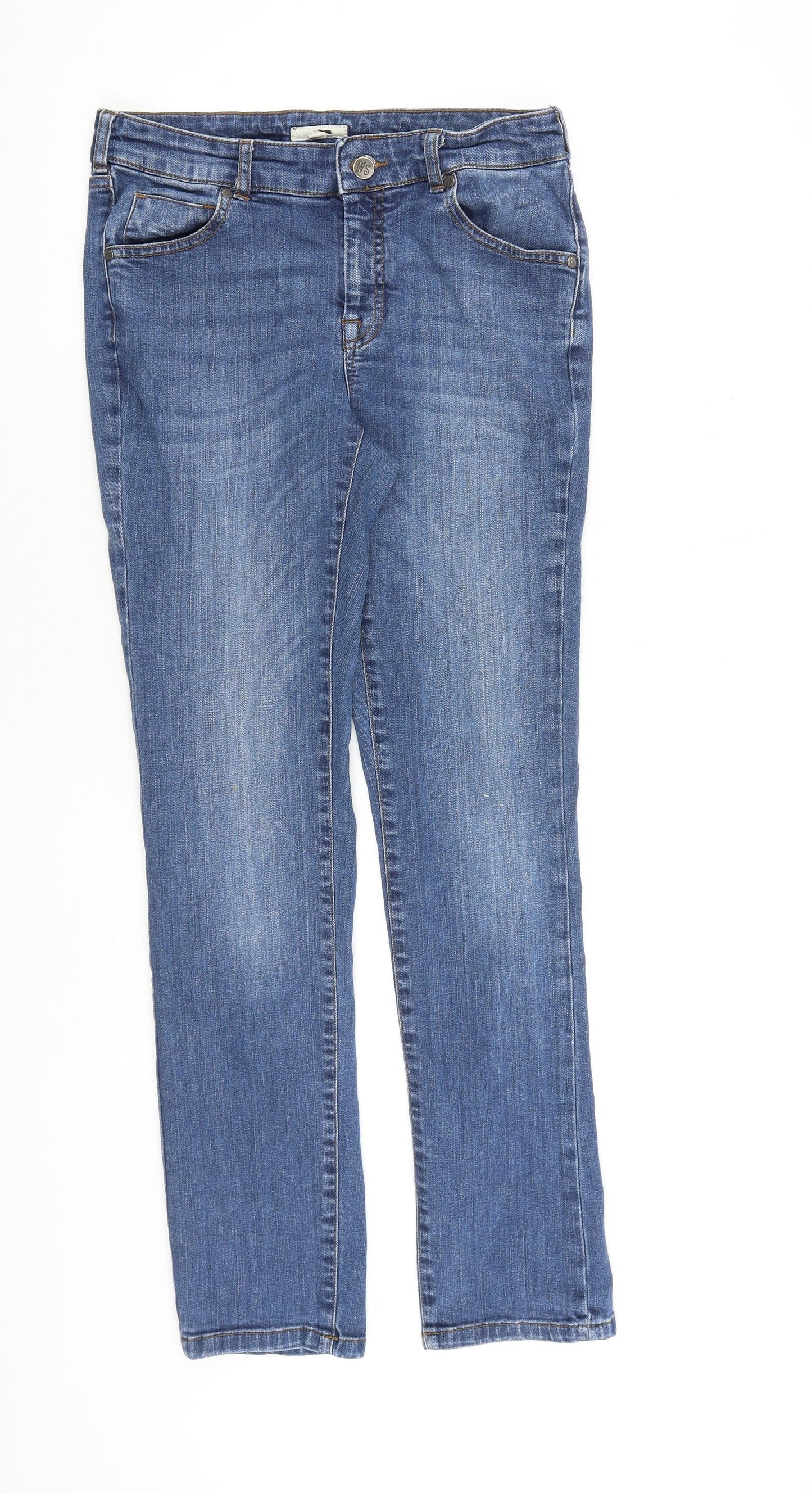 White Stuff Womens Blue Cotton Straight Jeans Size 10 L30 in Regular Zip