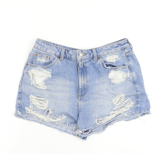 Topshop Womens Blue Cotton Cut-Off Shorts Size 12 L3 in Regular Zip - Distressed