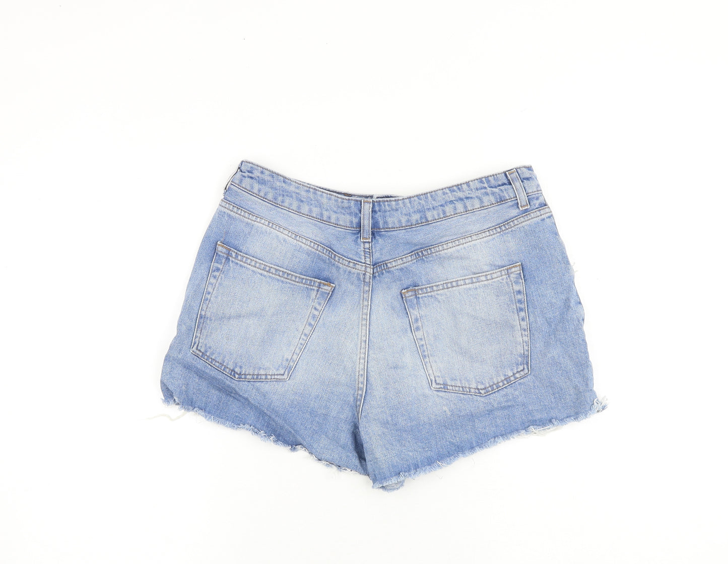 Topshop Womens Blue Cotton Cut-Off Shorts Size 12 L3 in Regular Zip - Distressed