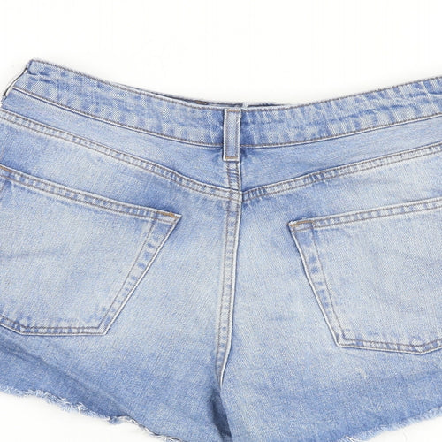 Topshop Womens Blue Cotton Cut-Off Shorts Size 12 L3 in Regular Zip - Distressed