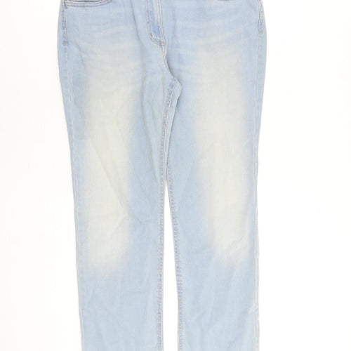 Marks and Spencer Womens Blue Cotton Straight Jeans Size 12 L27 in Regular Zip