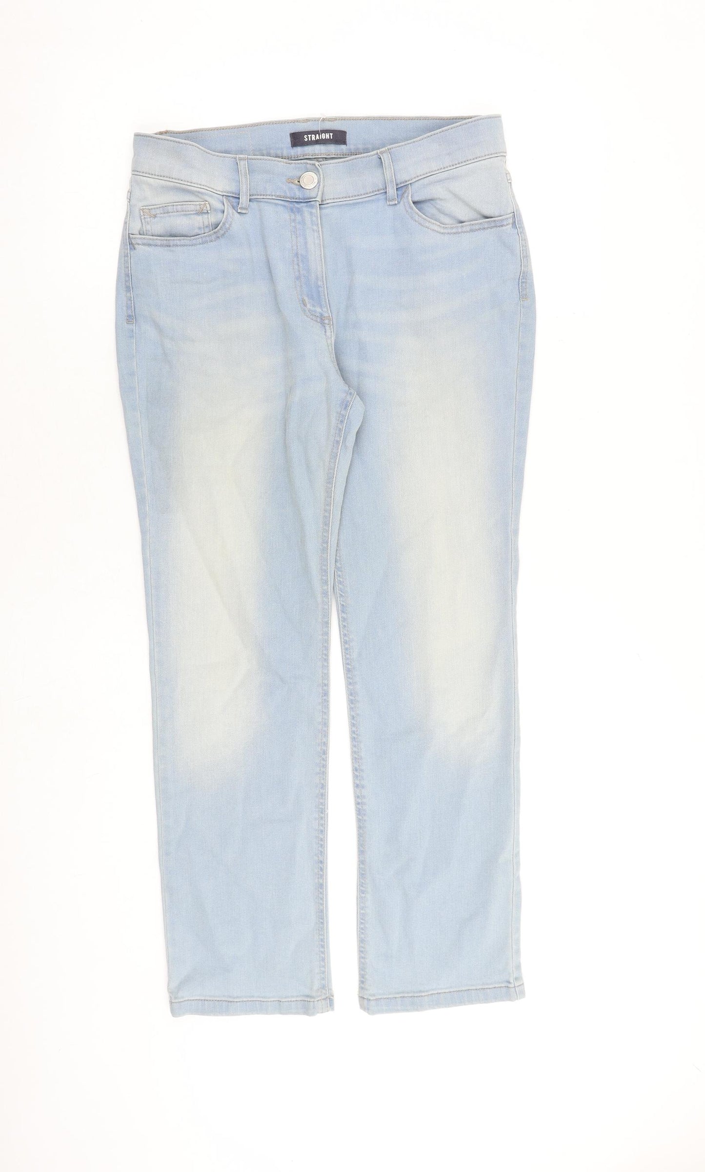 Marks and Spencer Womens Blue Cotton Straight Jeans Size 12 L27 in Regular Zip