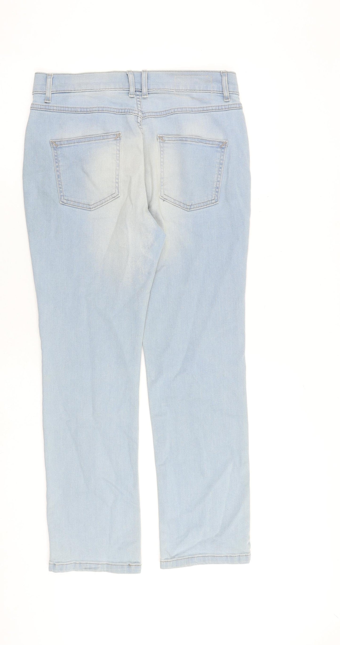 Marks and Spencer Womens Blue Cotton Straight Jeans Size 12 L27 in Regular Zip