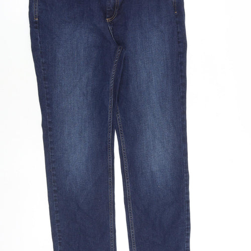 Marks and Spencer Womens Blue Cotton Straight Jeans Size 14 L27 in Regular Zip
