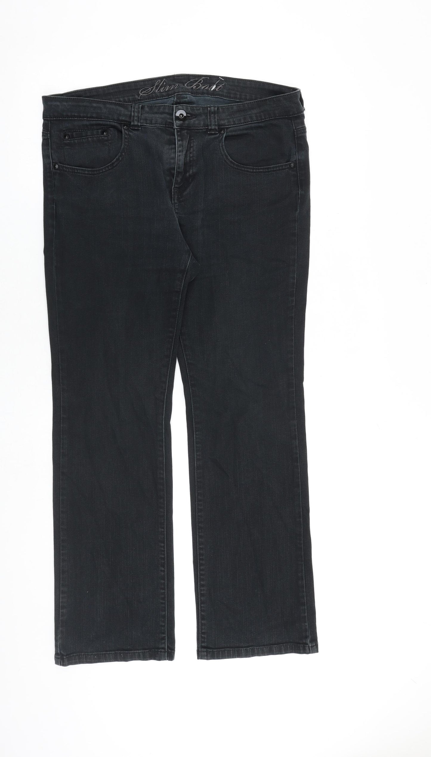 Marks and Spencer Womens Black Cotton Bootcut Jeans Size 14 L29 in Regular Zip