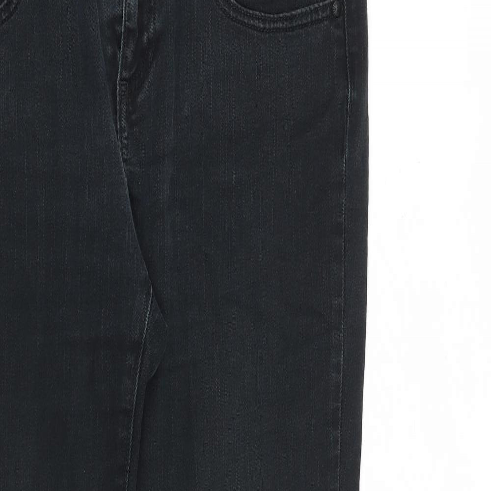 Marks and Spencer Womens Black Cotton Bootcut Jeans Size 14 L29 in Regular Zip