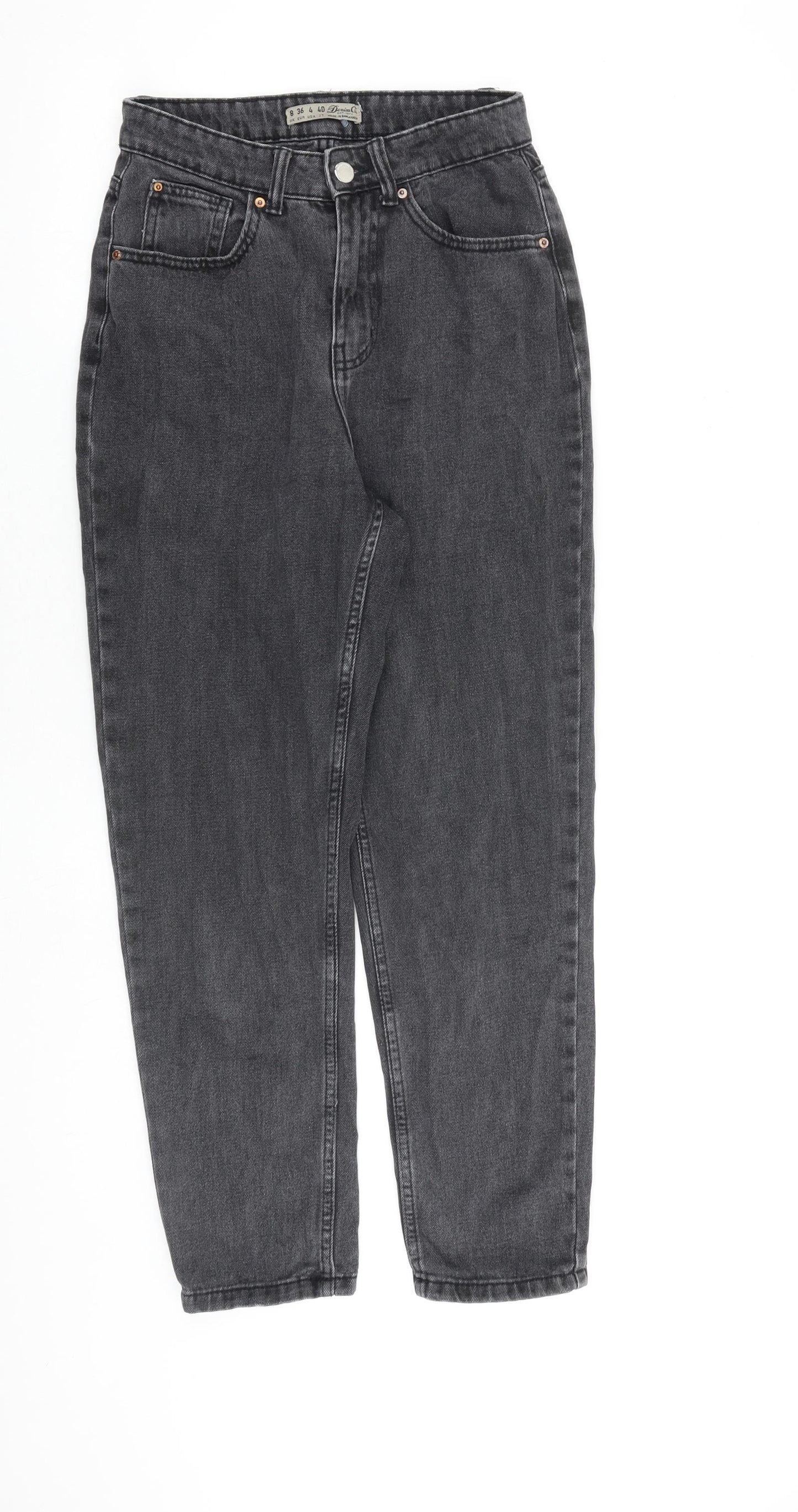 Denim & Co. Womens Grey Cotton Mom Jeans Size 8 L27 in Regular Zip