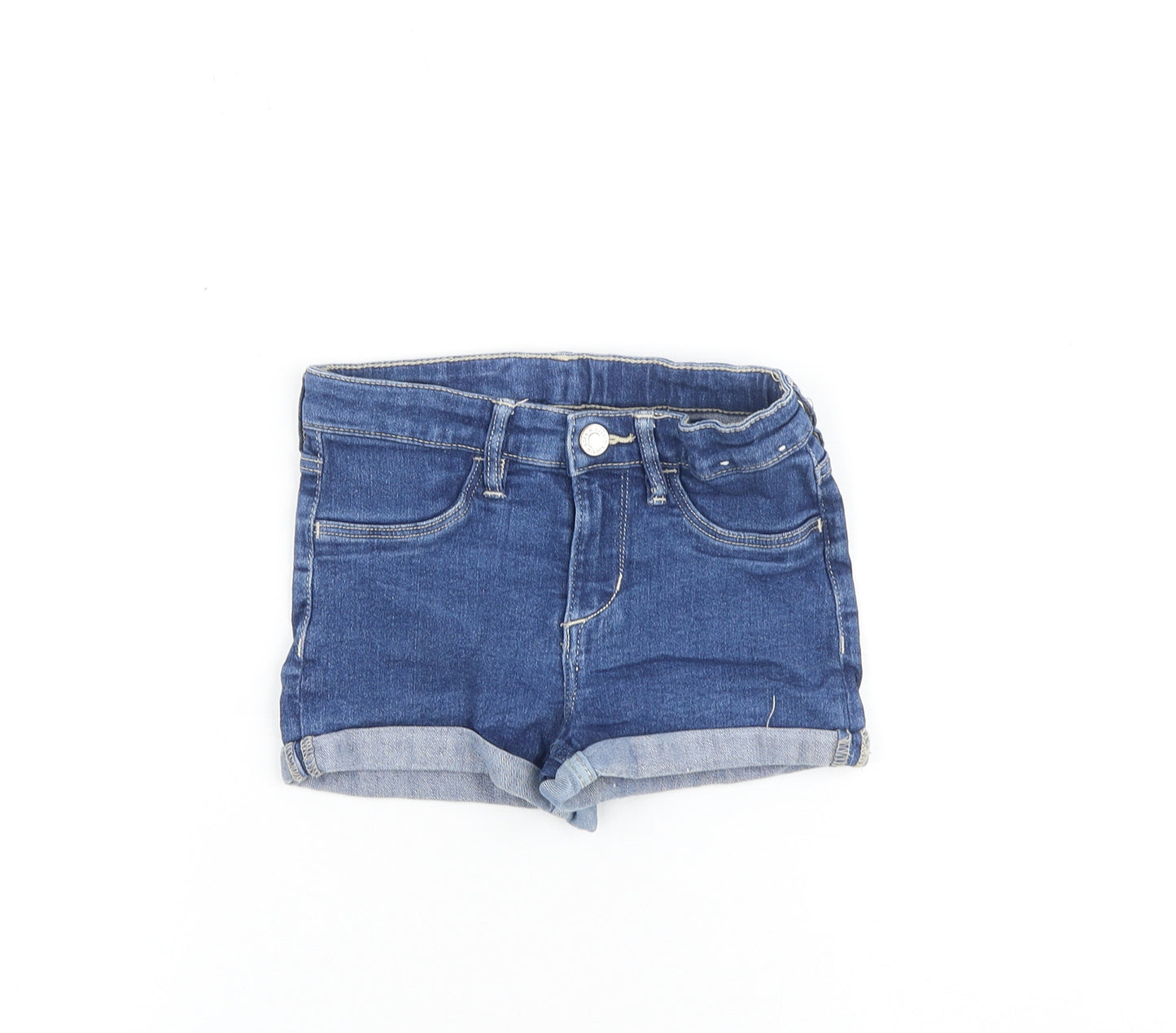 H&M Girls Blue Cotton Boyfriend Shorts Size 7-8 Years Regular Zip