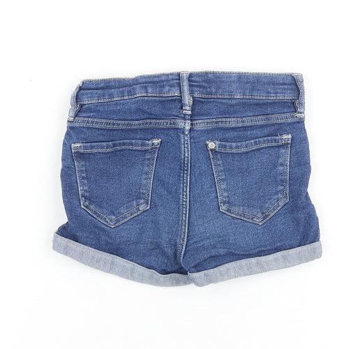 H&M Girls Blue Cotton Boyfriend Shorts Size 7-8 Years Regular Zip