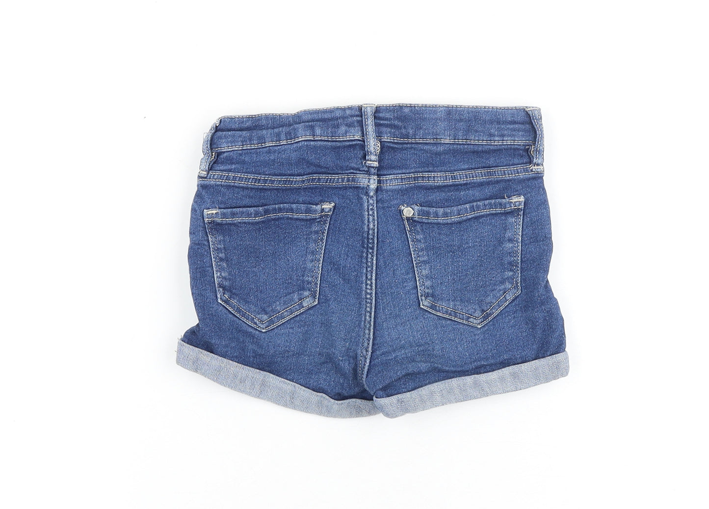 H&M Girls Blue Cotton Boyfriend Shorts Size 7-8 Years Regular Zip