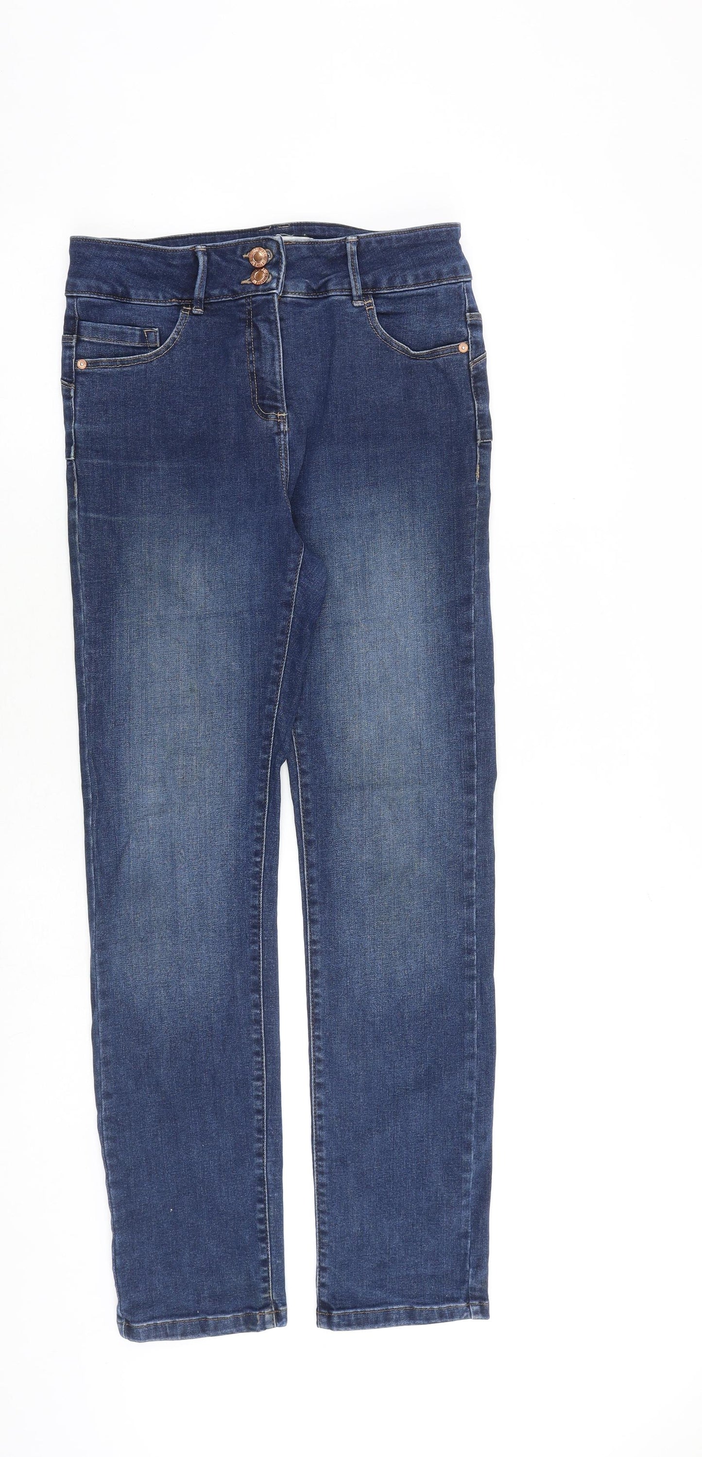 NEXT Womens Blue Cotton Straight Jeans Size 10 L30 in Slim Zip