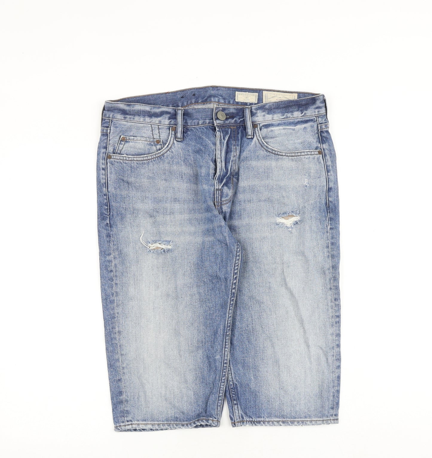 AllSaints Mens Blue Cotton Biker Shorts Size 32 in L15 in Regular Button