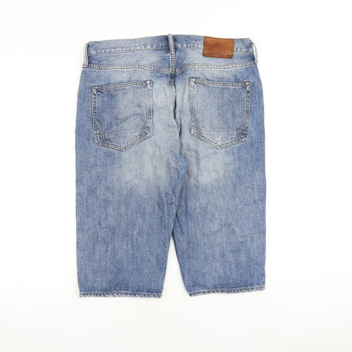 AllSaints Mens Blue Cotton Biker Shorts Size 32 in L15 in Regular Button
