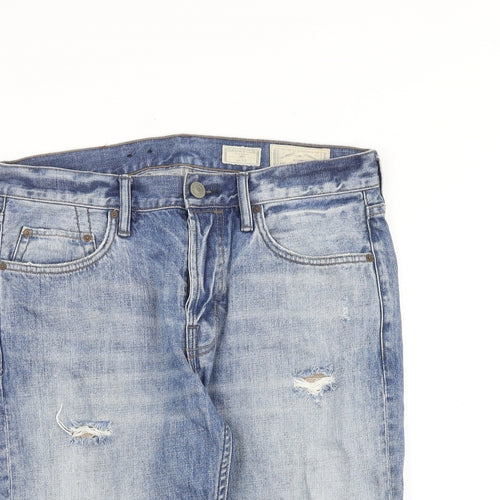 AllSaints Mens Blue Cotton Biker Shorts Size 32 in L15 in Regular Button