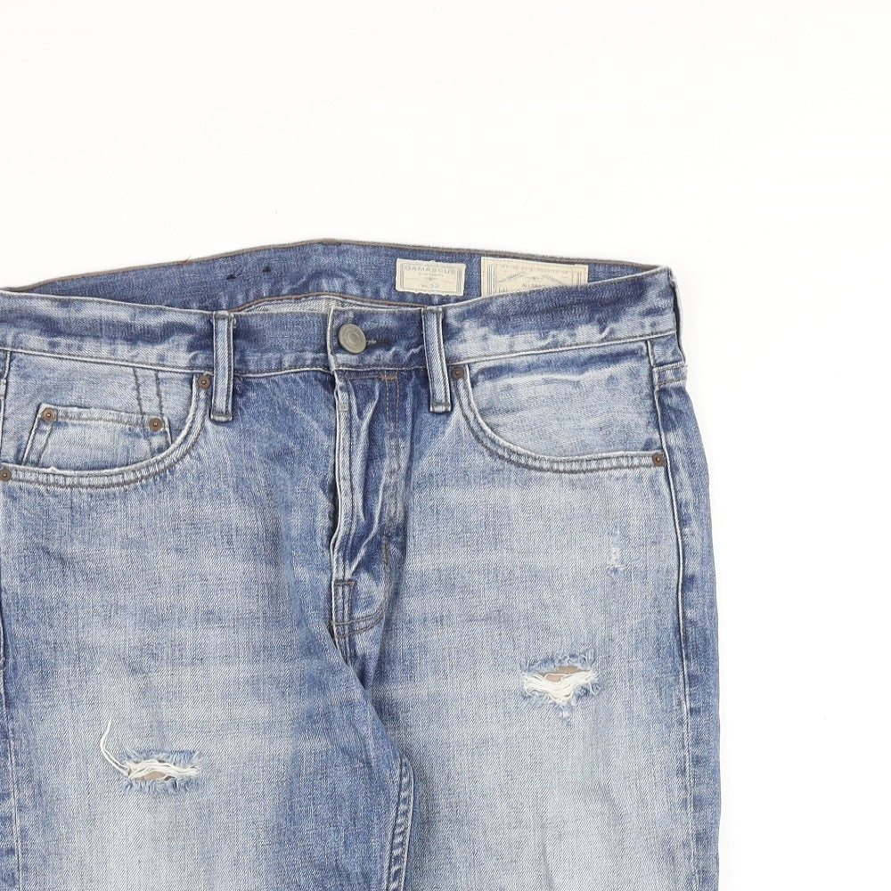 AllSaints Mens Blue Cotton Biker Shorts Size 32 in L15 in Regular Button