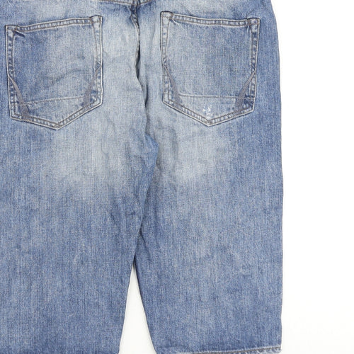AllSaints Mens Blue Cotton Biker Shorts Size 32 in L15 in Regular Button