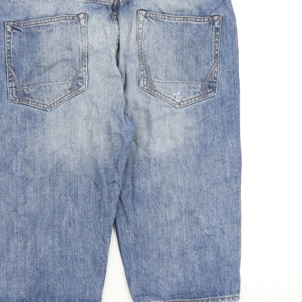 AllSaints Mens Blue Cotton Biker Shorts Size 32 in L15 in Regular Button