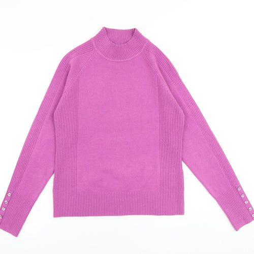 Filati Womens Pink High Neck Acrylic Pullover Jumper Size L