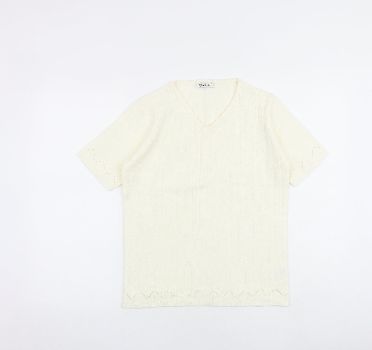 Berkertex Womens Ivory V-Neck Acrylic Pullover Jumper Size 10 Pullover - 10-12