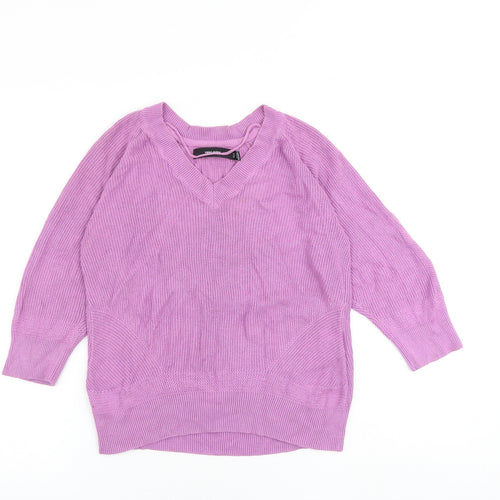 VERO MODA Womens Pink V-Neck Acrylic Pullover Jumper Size S