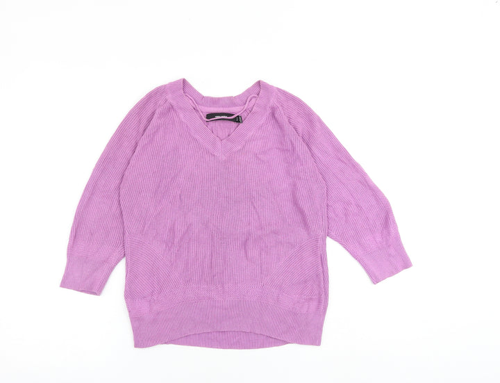 VERO MODA Womens Pink V-Neck Acrylic Pullover Jumper Size S