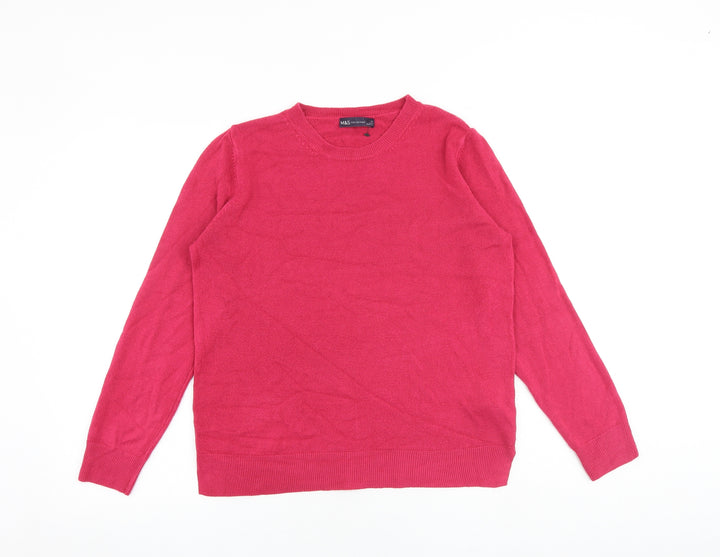 Marks and Spencer Womens Pink Round Neck Acrylic Pullover Jumper Size 14
