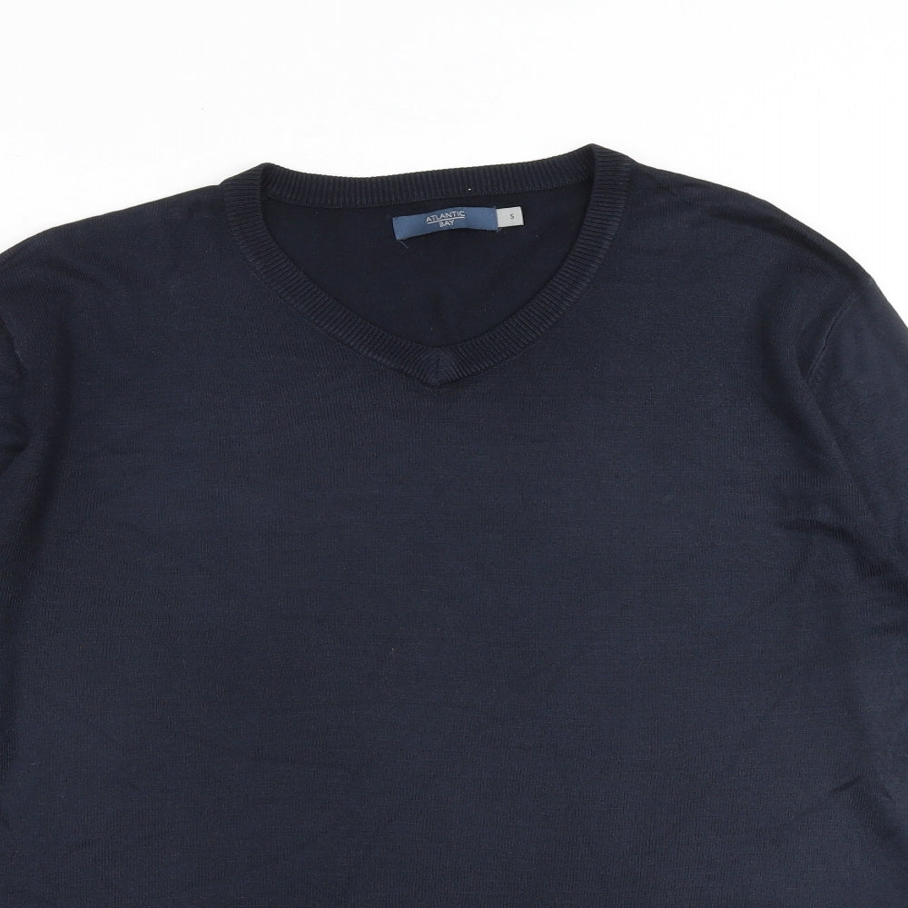 BHS Mens Blue V-Neck Acrylic Pullover Jumper Size S Long Sleeve