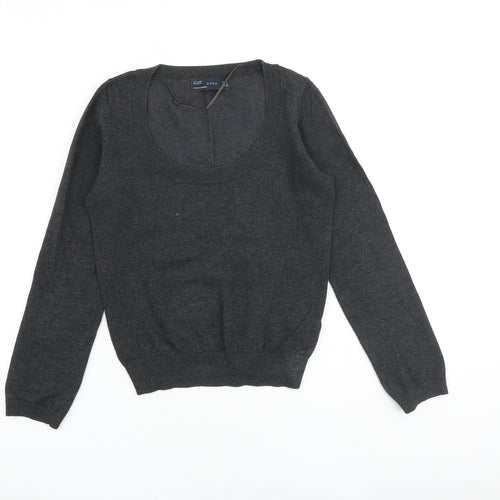 Zara Womens Grey Scoop Neck Cotton Pullover Jumper Size S