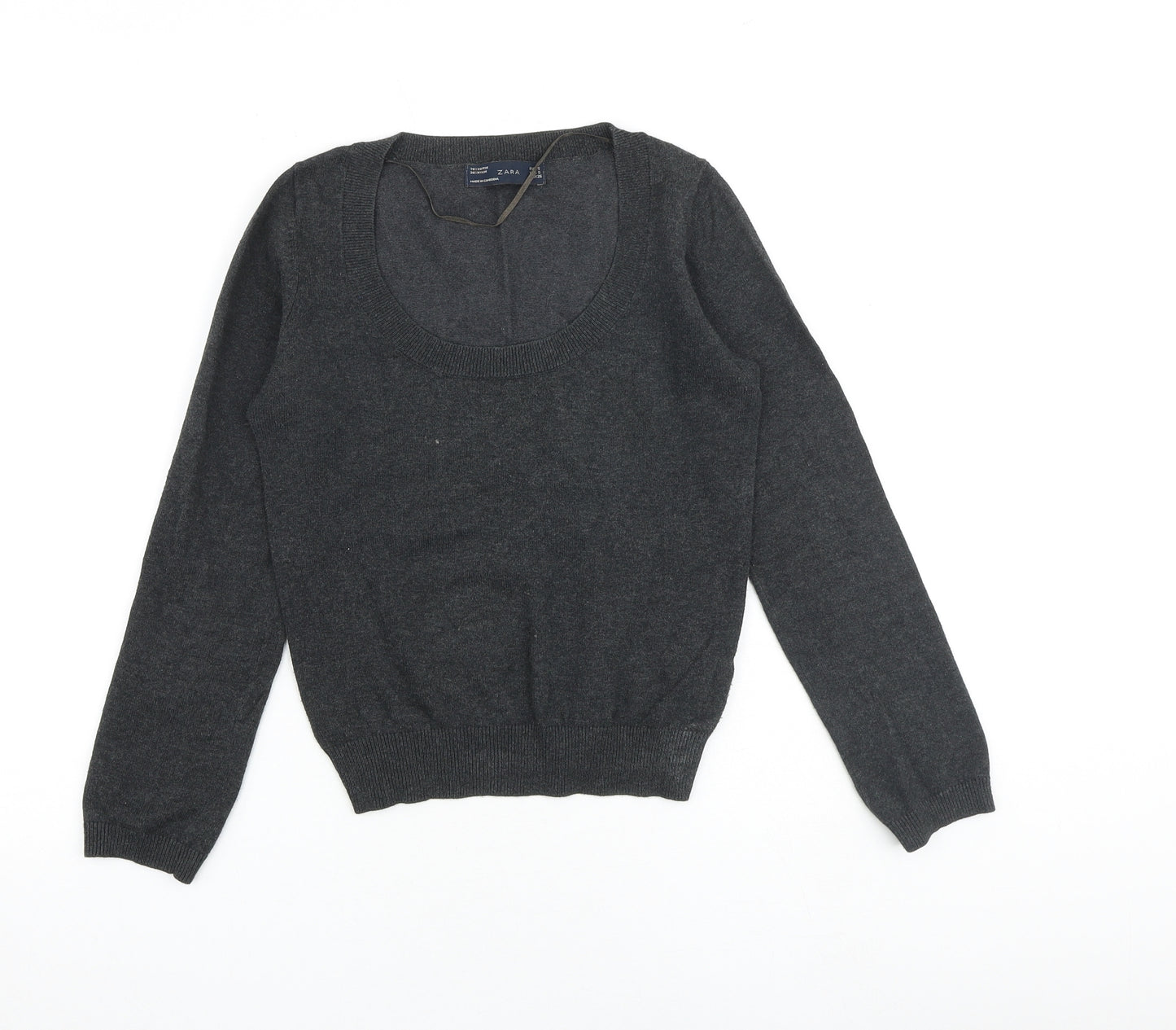 Zara Womens Grey Scoop Neck Cotton Pullover Jumper Size S