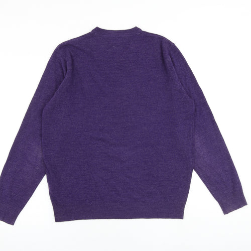 Debenhams Mens Purple V-Neck Acrylic Pullover Jumper Size M Long Sleeve