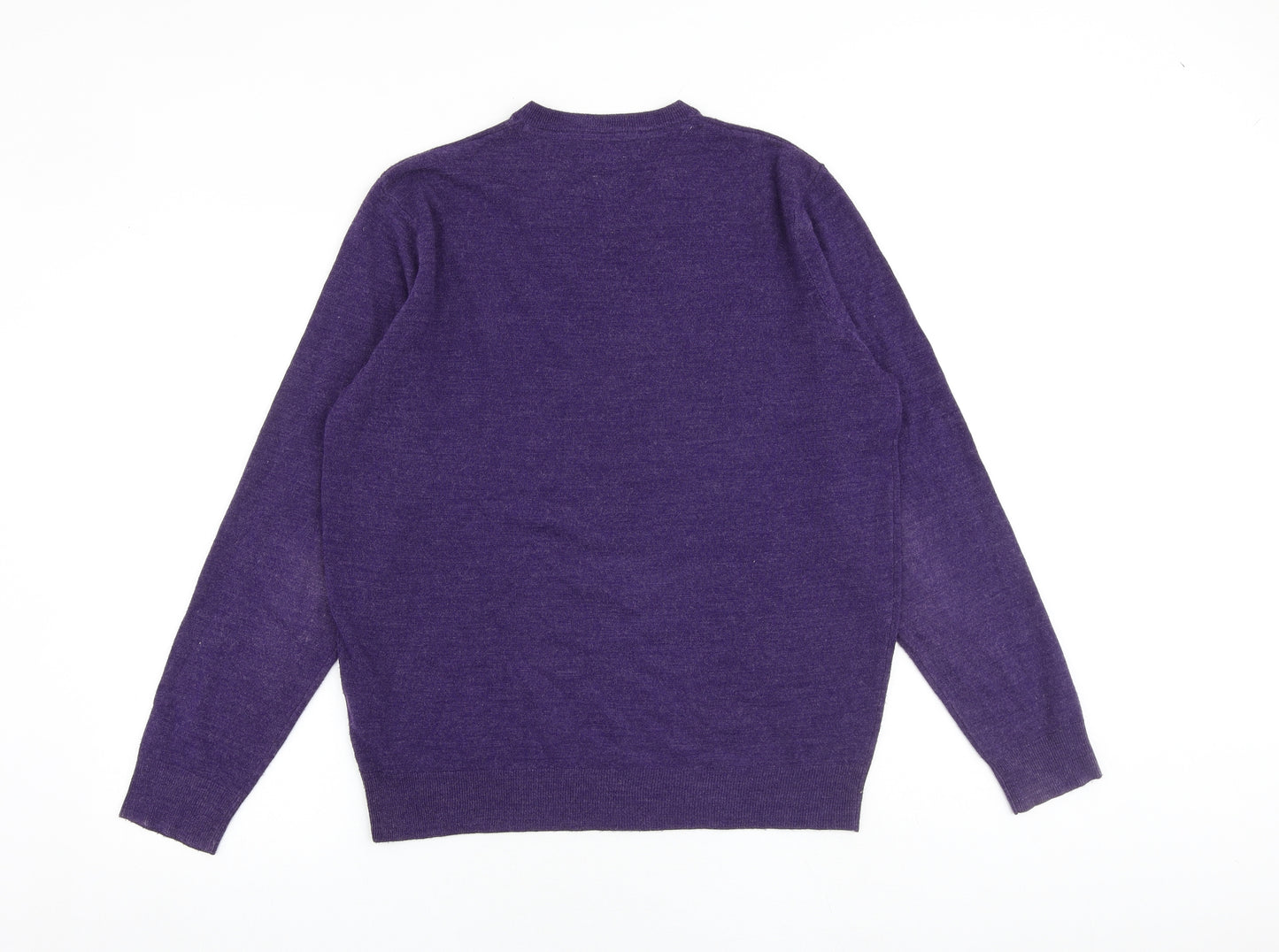 Debenhams Mens Purple V-Neck Acrylic Pullover Jumper Size M Long Sleeve