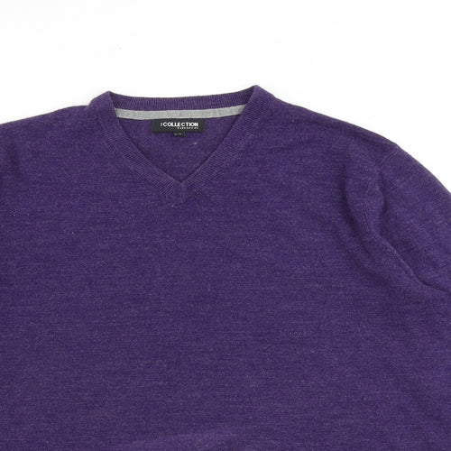 Debenhams Mens Purple V-Neck Acrylic Pullover Jumper Size M Long Sleeve