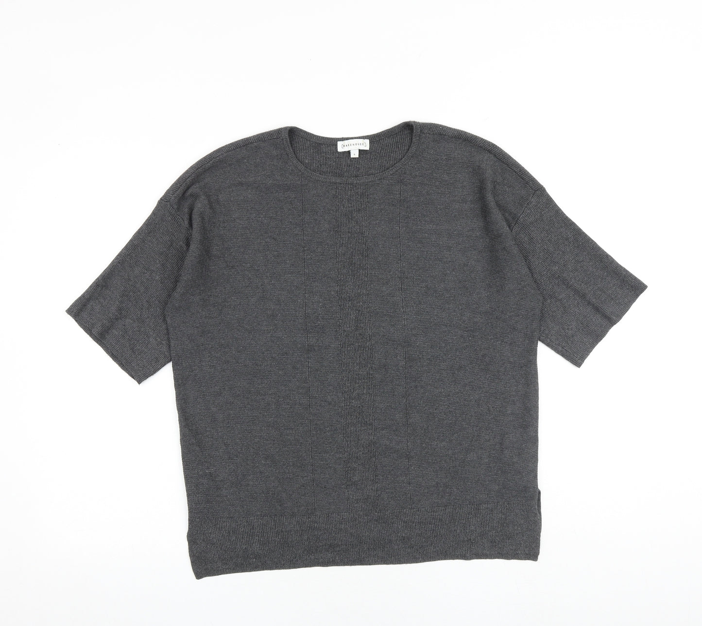 Warehouse Womens Grey Round Neck Viscose Pullover Jumper Size 8