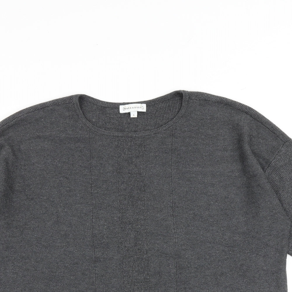 Warehouse Womens Grey Round Neck Viscose Pullover Jumper Size 8