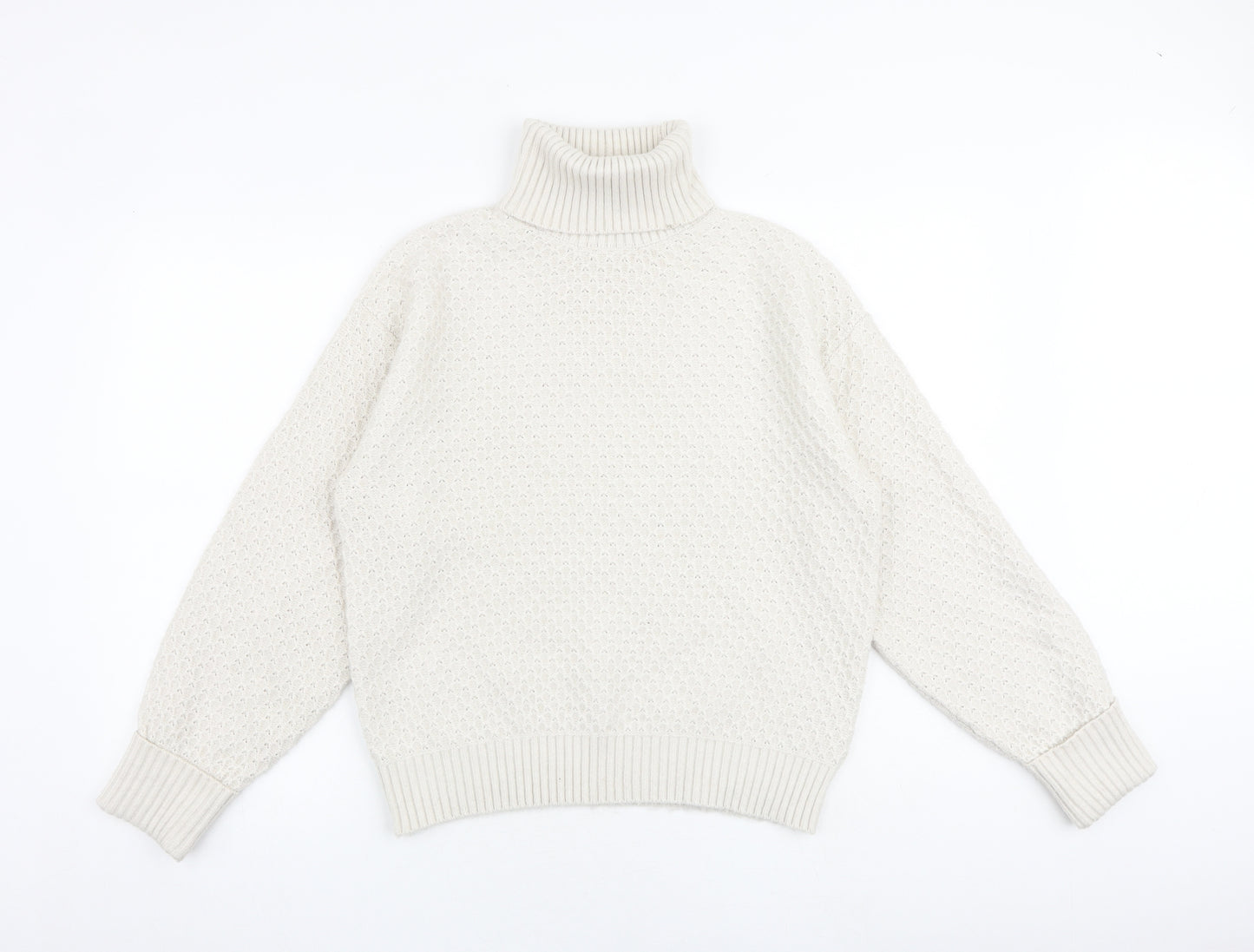 Marks and Spencer Womens Beige Roll Neck Acrylic Pullover Jumper Size M