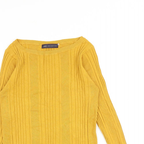 Marks and Spencer Womens Yellow Boat Neck Viscose Pullover Jumper Size 12
