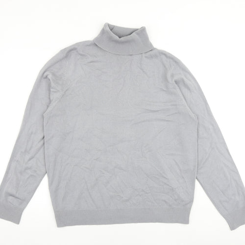 Greenwoods Mens Grey Roll Neck Cotton Pullover Jumper Size L Long Sleeve