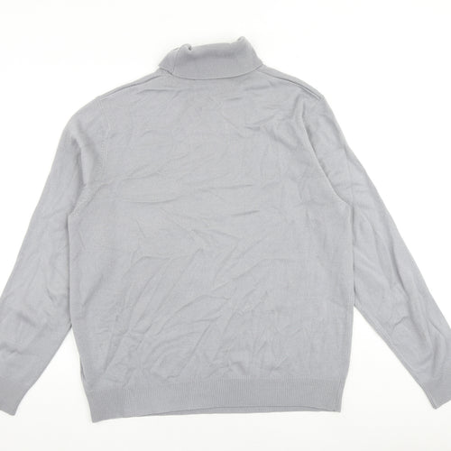 Greenwoods Mens Grey Roll Neck Cotton Pullover Jumper Size L Long Sleeve