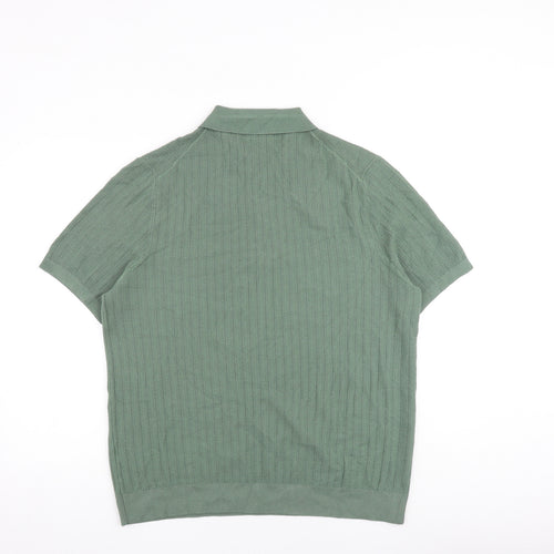 Marks and Spencer Mens Green Collared Viscose Pullover Jumper Size XL Short Sleeve