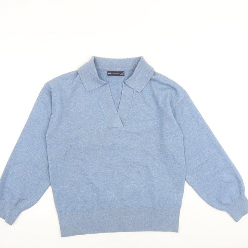Marks and Spencer Womens Blue Collared Polyester Pullover Jumper Size S