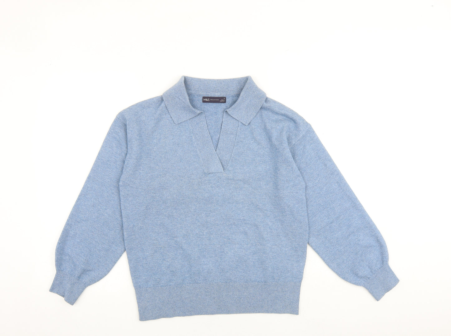 Marks and Spencer Womens Blue Collared Polyester Pullover Jumper Size S