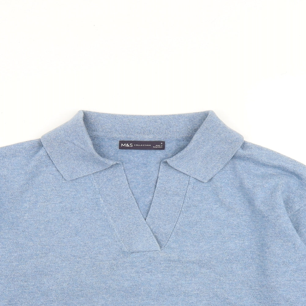 Marks and Spencer Womens Blue Collared Polyester Pullover Jumper Size S