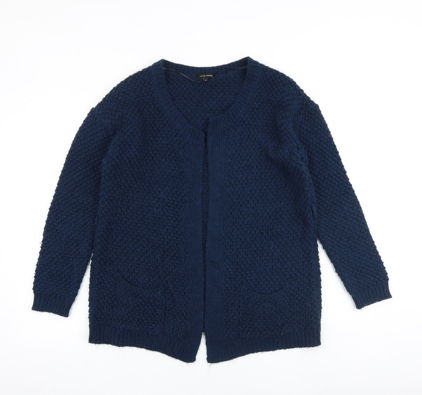 River Island Womens Blue V-Neck Acrylic Cardigan Jumper Size 8